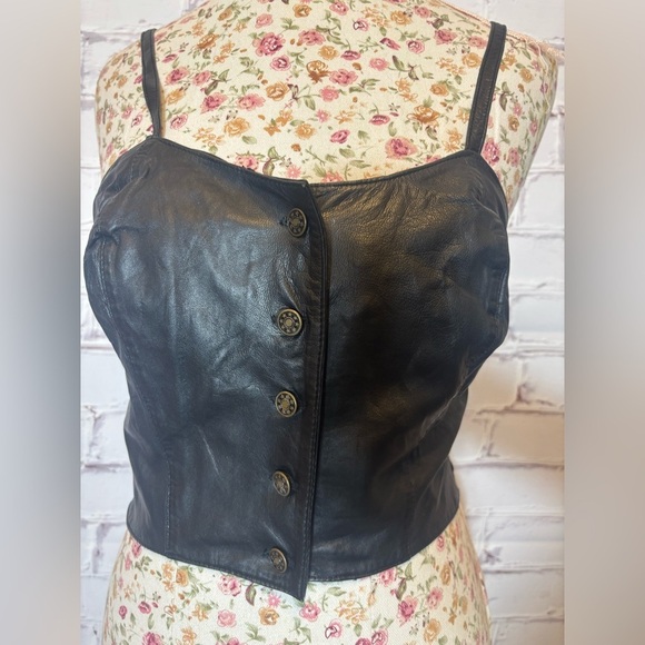 Bonus Black Leather Cropped Top Size XL - Picture 2 of 5